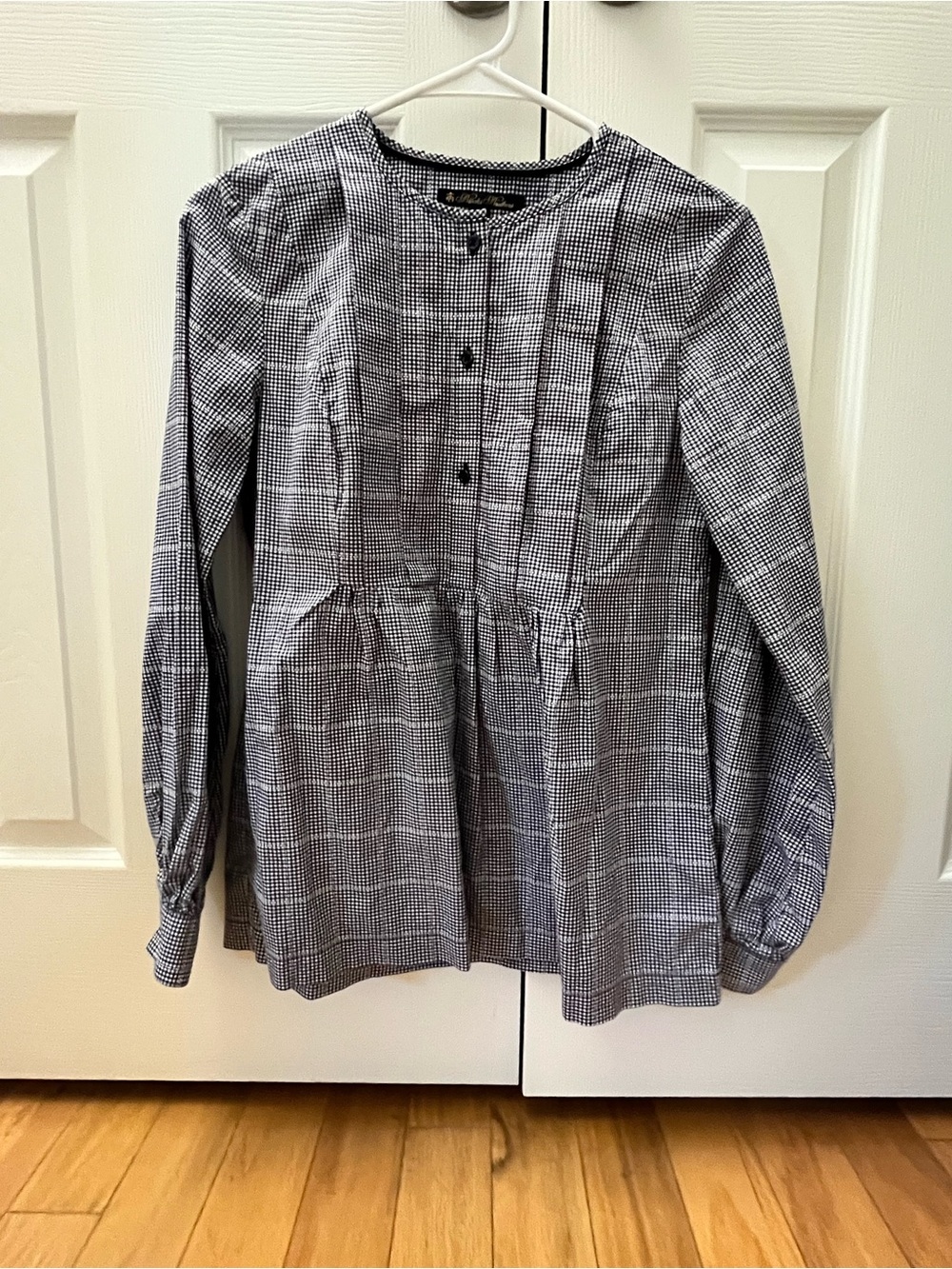 Brooks Brothers Navy White Gingham Peplum Blouse Size 0